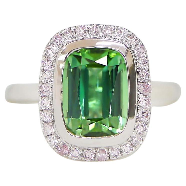 IGI 14K 3.10 Natural Tourmaline&Pink Diamonds Antique Engagement Ring For Sale