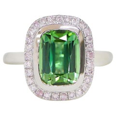 IGI 14K 3.10 Natural Tourmaline&Pink Diamonds Used Engagement Ring