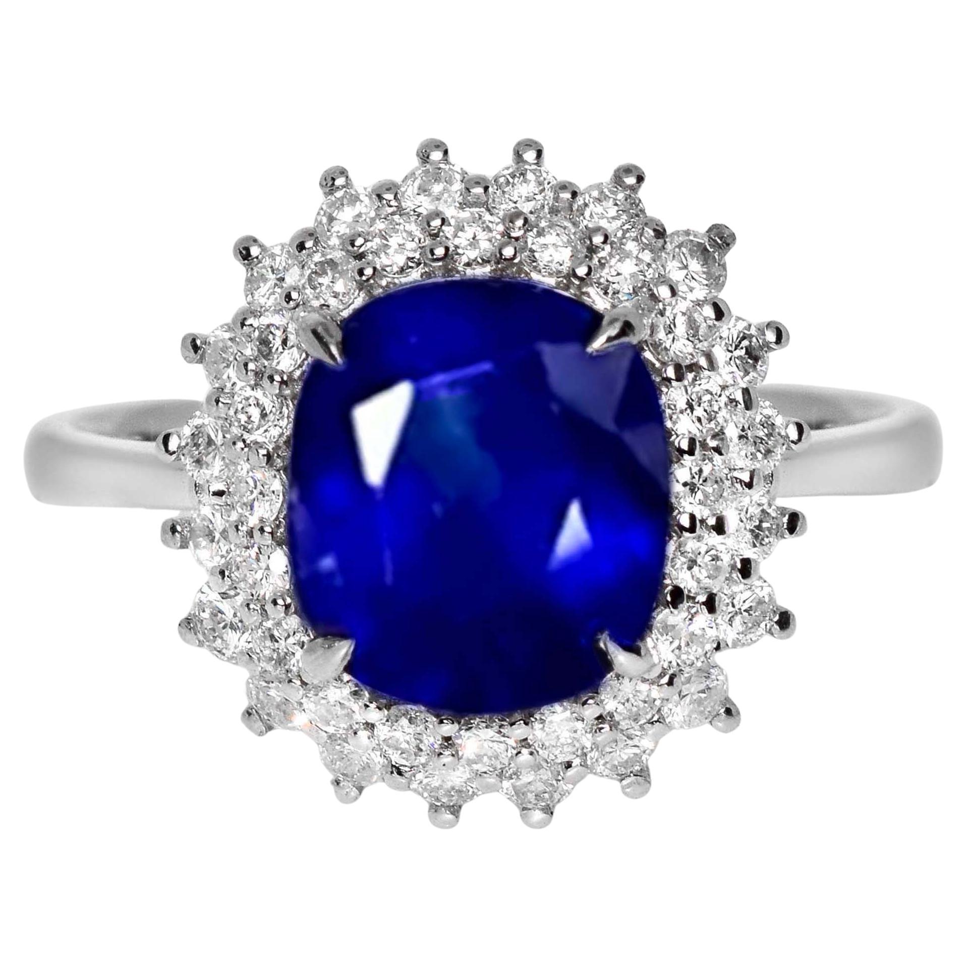 Lotus 18K 5.09 ct Royal Blue Sapphire Art Deco Engagement Ring