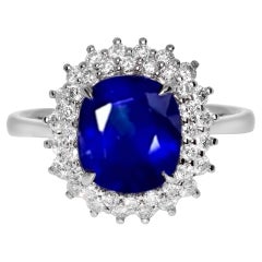 Lotus 18K 5.09 ct Royal Blue Sapphire Art Deco Engagement Ring