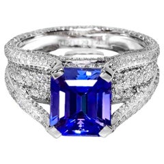 IGI 14K 4.01 Ct Natural Vivid Violet Tanzanite&Diamonds Antique Engagement Ring