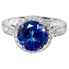 IGI 14K 3.70 Ct Natural Vivid Violet Tanzanite&Diamonds Antique Engagement Ring