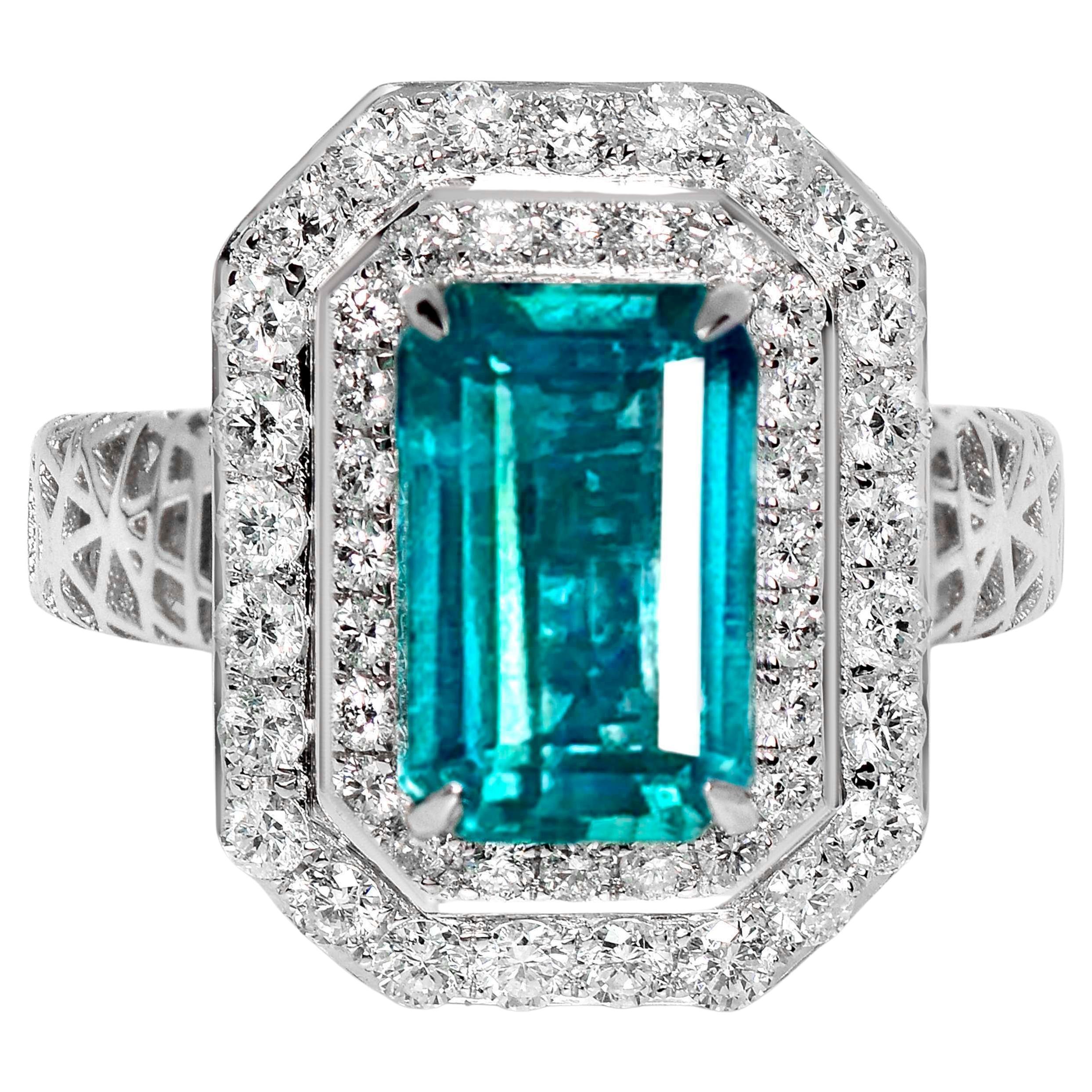 IGI 18K 2.99 Ct Natürlicher Paraiba Smaragd&Diamanten Antiker Verlobungsring