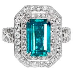 IGI 18K 2.99 Ct Natural Paraiba Emerald&Diamonds Antique Engagement Ring