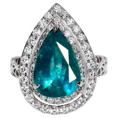 IGI 18K 4.23 Ct Natural Paraiba Emerald&Diamonds Antique Engagement Ring