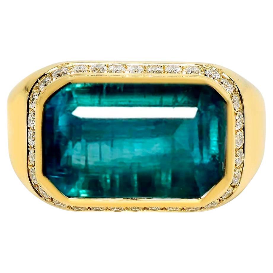 IGI 18K 8.34 Ct Natürlicher Paraiba Smaragd&Diamanten Antiker Verlobungsring