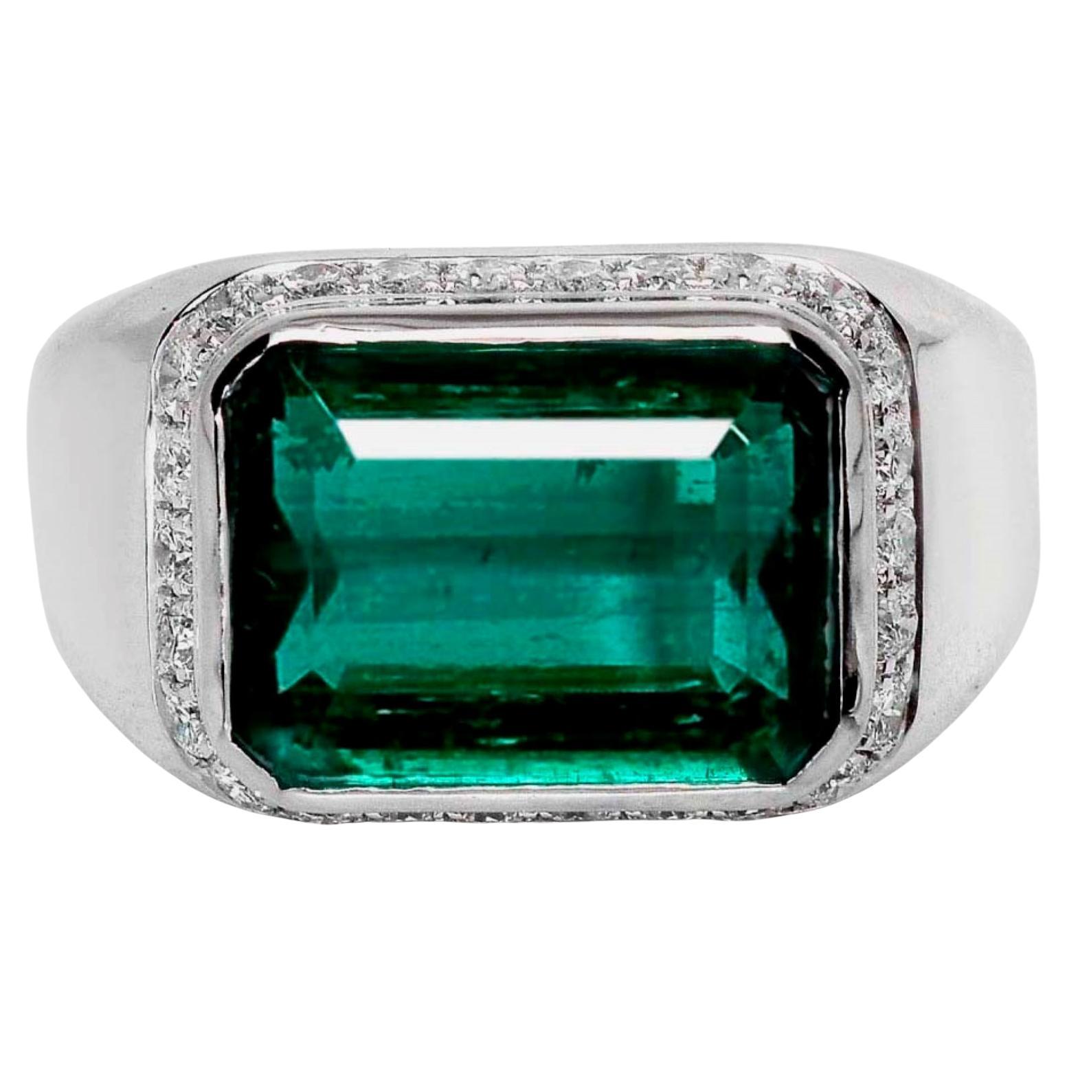 IGI 18K 7,00 Quilates Esmeralda Verde Viva Natural&Diamantes Anillo de Compromiso Antiguo