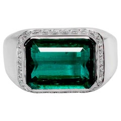 IGI 18K 7.00 Ct Natural Vivid Green Emerald&Diamonds Antique Engagement Ring