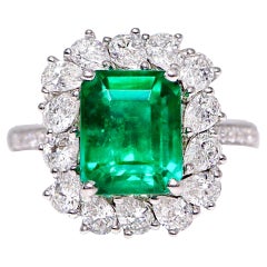 Guild 18K 2.99 Ct Zambia Vivid Green Emerald&Diamonds Engagement Ring