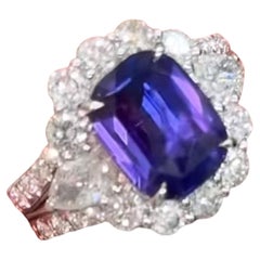 Anello di fidanzamento con zaffiro viola vivido dello Sri Lanka da 3,05 carati, non trattato termicamente, 18 carati, certificato GIA