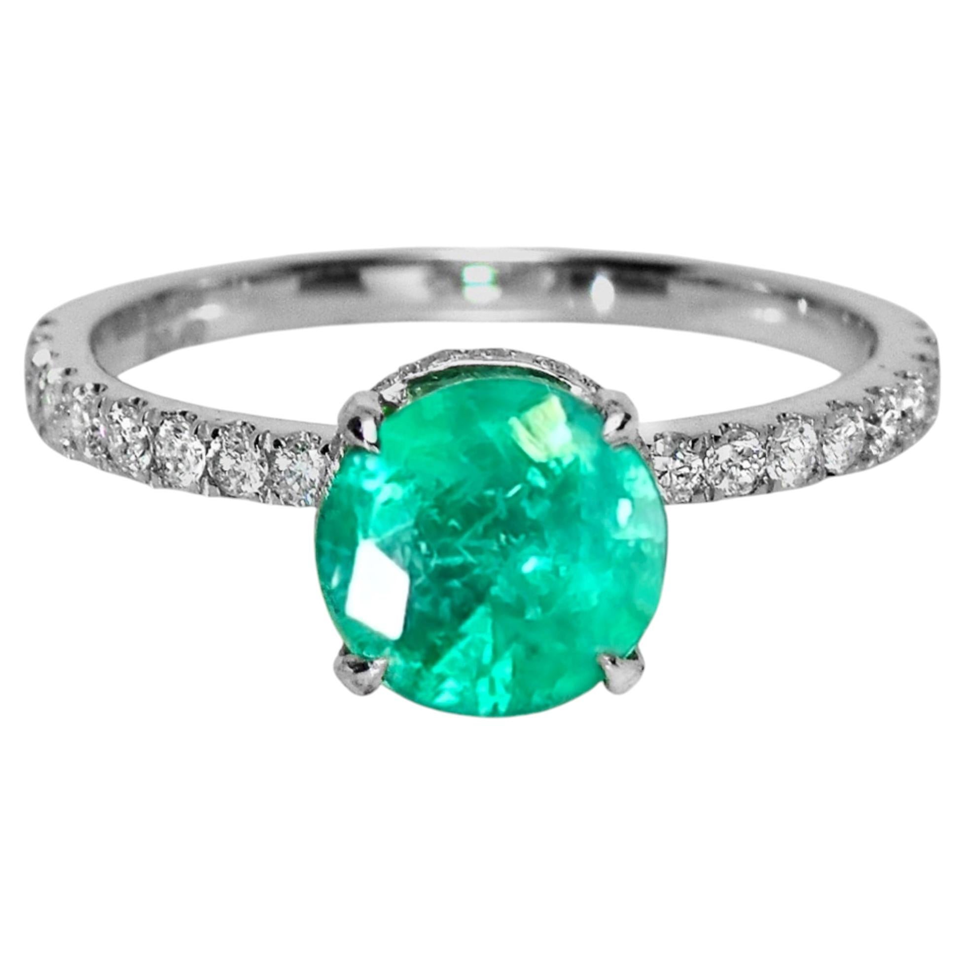 IGI 14K 1.46 Ct Colombia Color Emerald&Diamonds Antique Engagement Ring