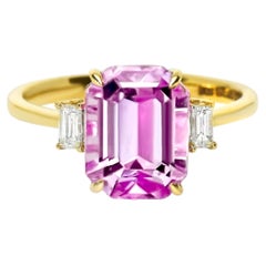 Anello di fidanzamento in stile Art Déco antico con kunzite rosa intenso HRD 14K da 4,68 ct e diamanti