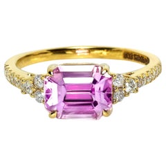 Anello di fidanzamento in stile Art Déco antico con kunzite rosa intenso HRD 14K da 3,05 ct e diamanti