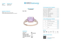 Anello di fidanzamento in stile Art Déco antico con kunzite rosa intenso HRD 14K da 3,05 ct e diamanti