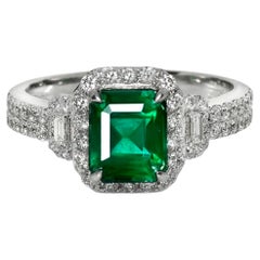 Anello di fidanzamento Art Déco IGI in oro 18 carati con smeraldo naturale verde vivido da 1,91 carati e diamanti