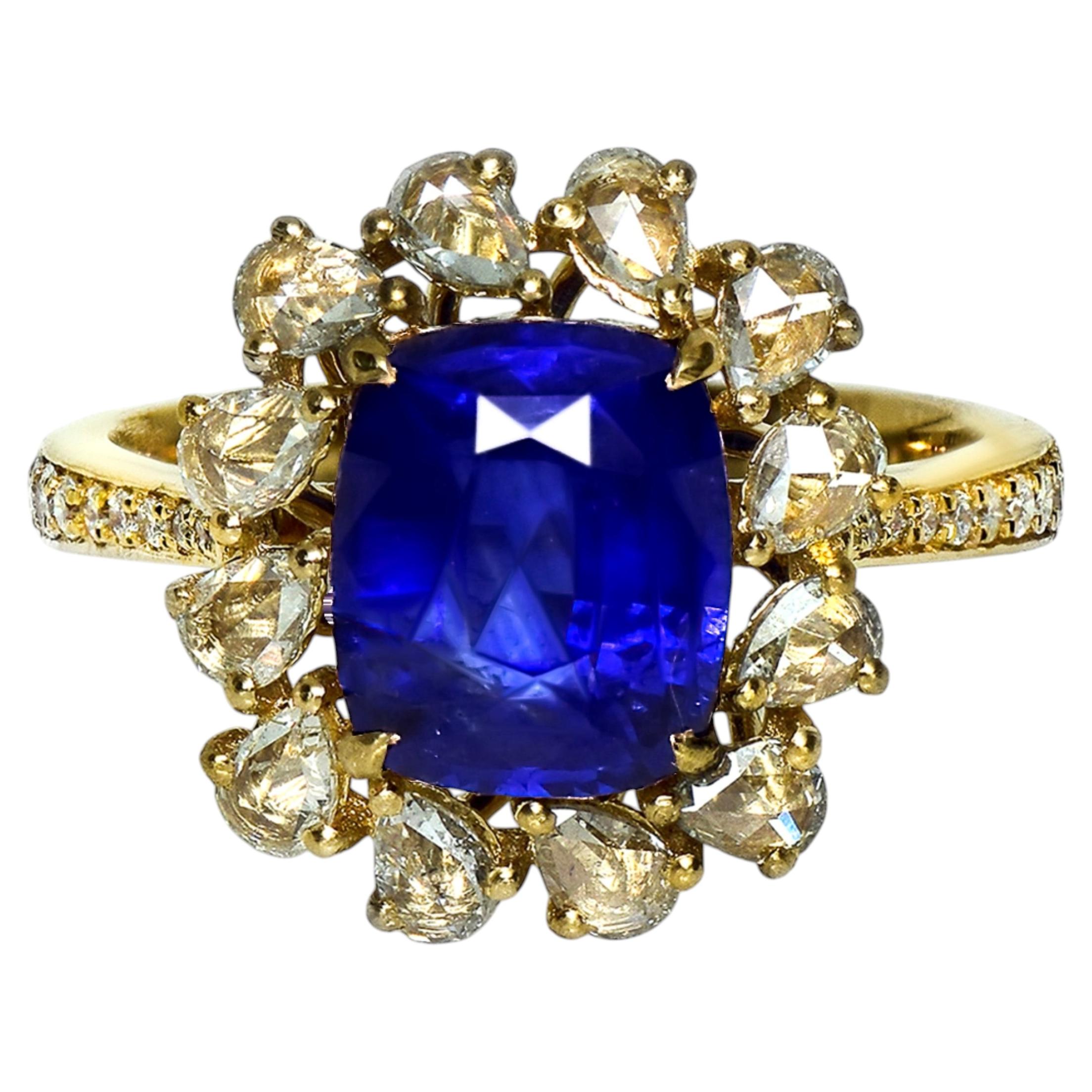 IGI/Lotus 18K 3.13 Ct Vivid Blue Sapphire&Diamonds Engagement Ring