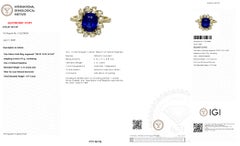 IGI/Lotus 18K 3.13 Ct Vivid Blue Sapphire&Diamonds Engagement Ring