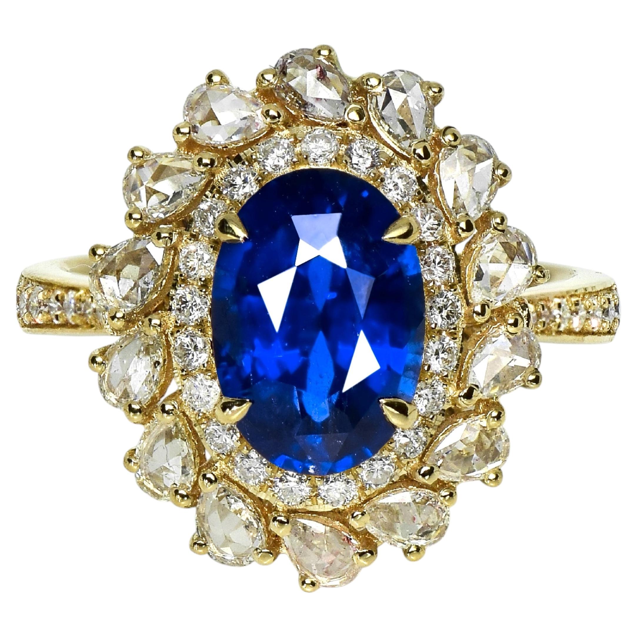 Anello di fidanzamento IGI in oro 18 carati con zaffiro blu vivido (blu reale) da 2,78 carati e diamanti