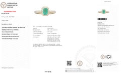 Anello di fidanzamento Art Déco IGI in oro 18 carati con smeraldo naturale verde vivido da 0,59 carati e diamanti