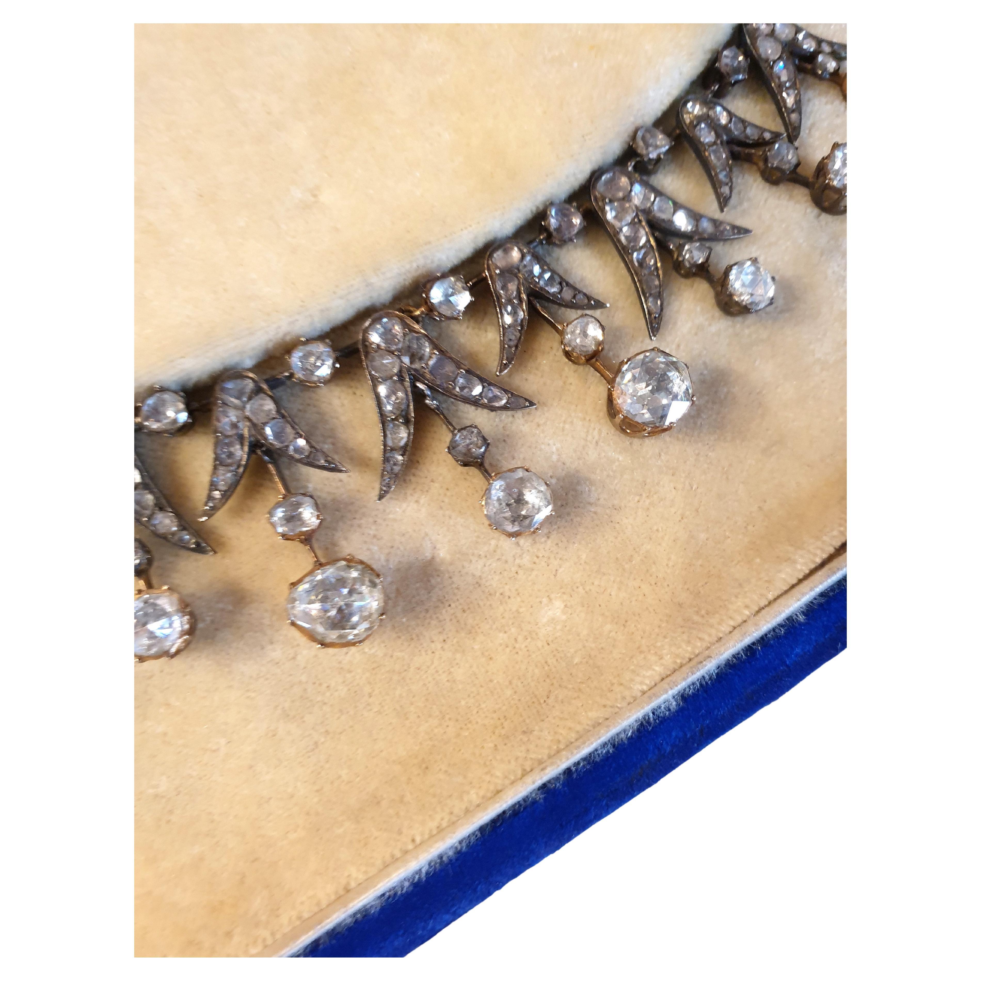 Antike 1880er Jahre Rose Cut Diamond Gold Halskette im Angebot 2