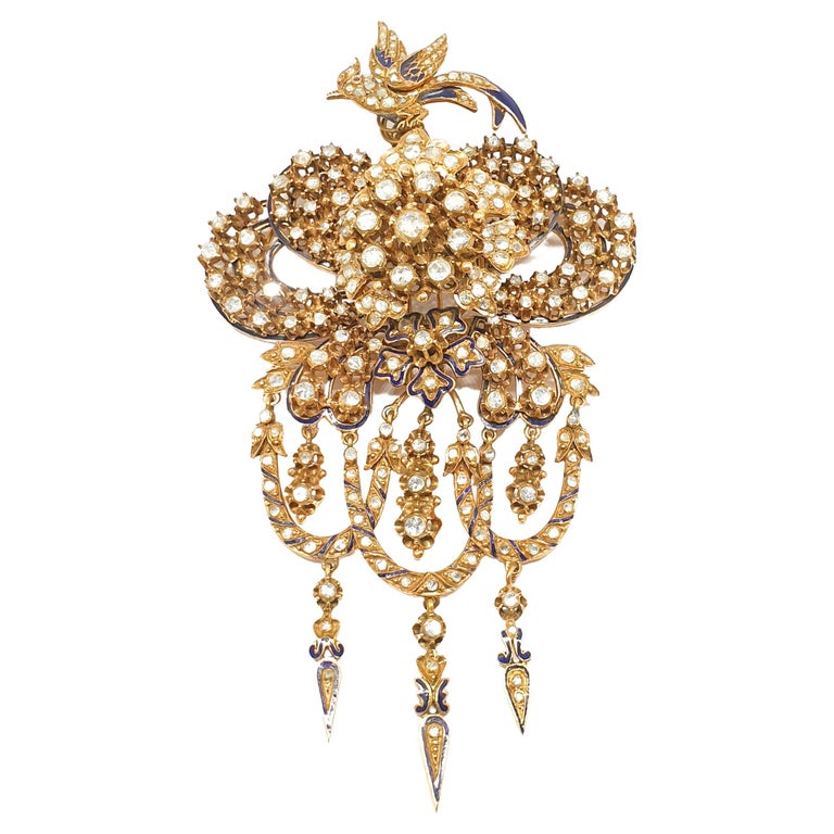 Antique Rose Cut Diamond Gold Brooch And Pendant For Sale at 1stDibs