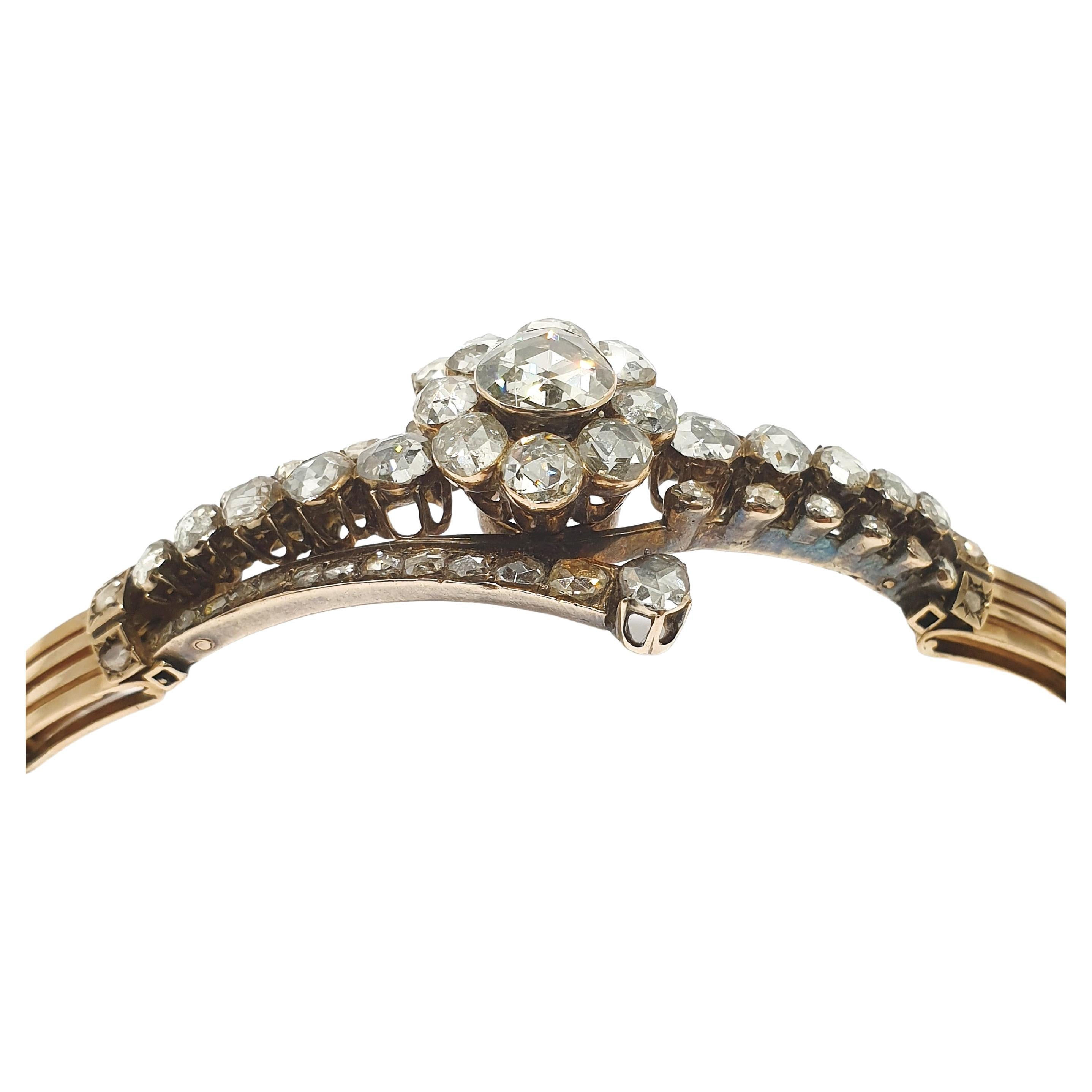 Edwardian Antique Rose Cut Diamond Gold Bracelet For Sale