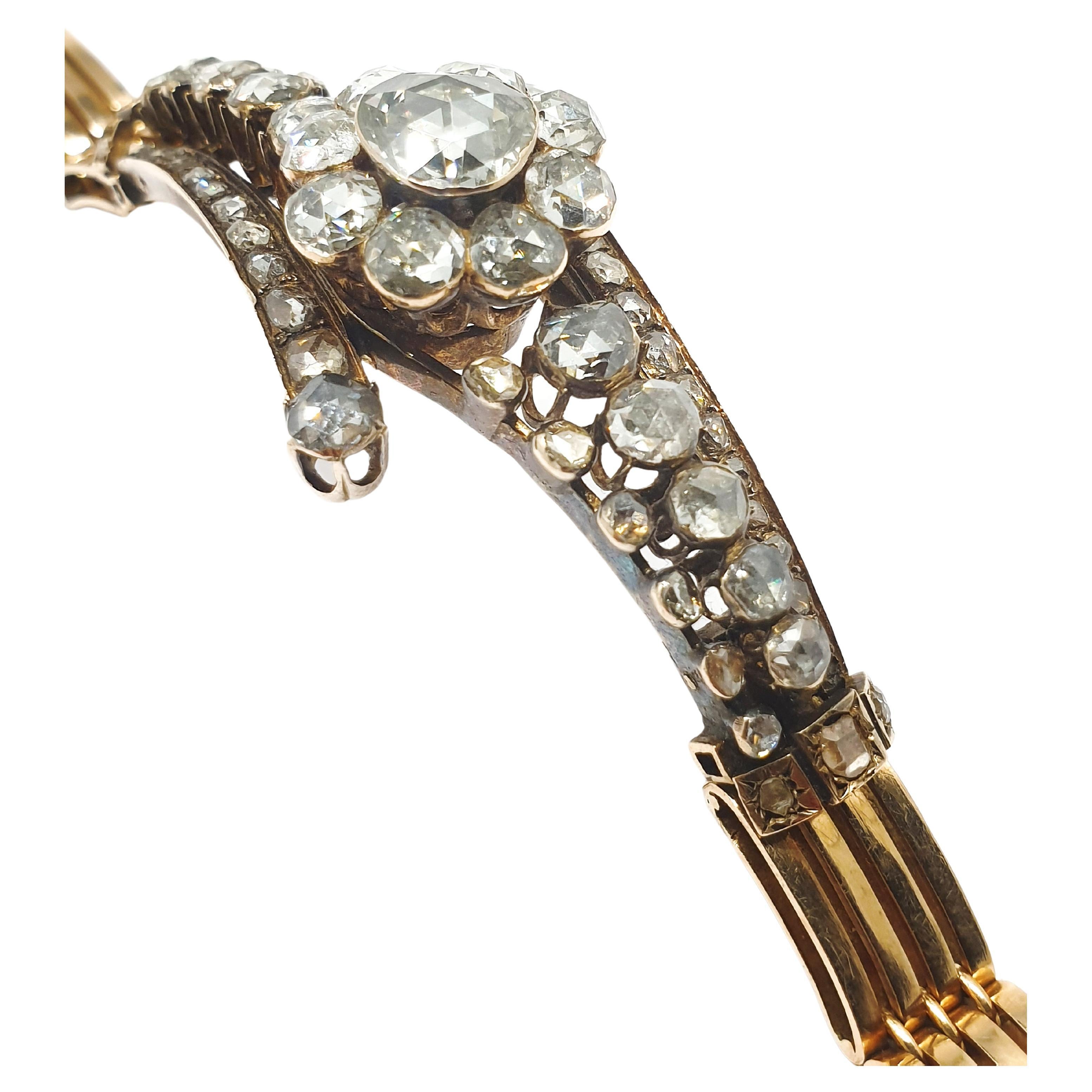 Antique Rose Cut Diamond Gold Bracelet In Good Condition For Sale In Cairo, EG