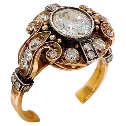 Antique Old Mine Cut Diamond Gold Russian Ring