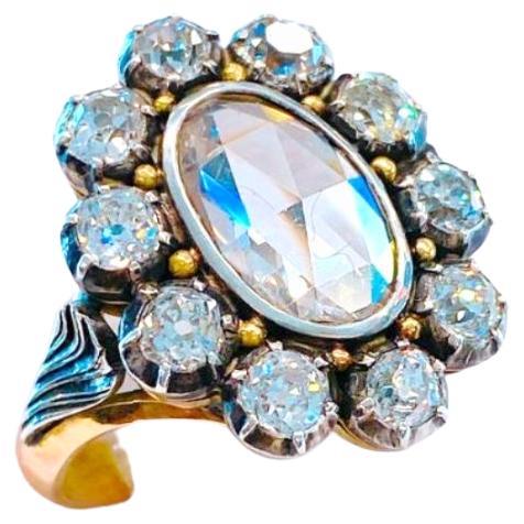 Antiker russischer Goldring mit Diamanten im Rosenschliff im Angebot