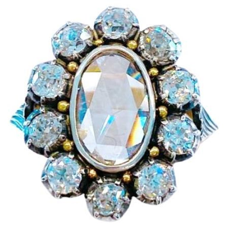 Antique Rose Cut Diamond Russian Gold Ring For Sale at 1stDibs