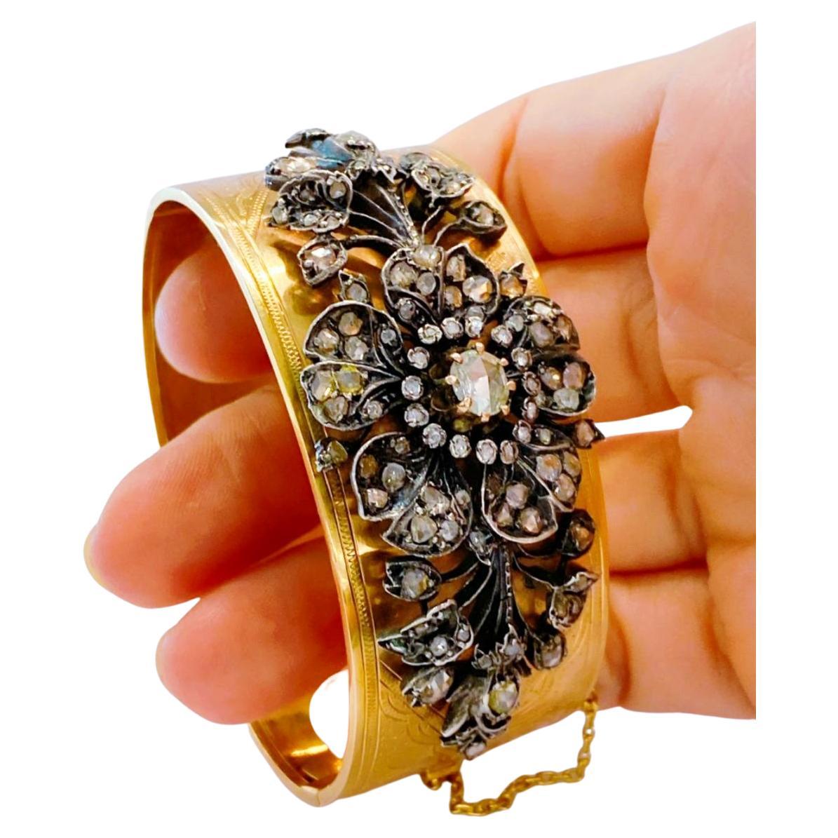 Antique 1899s French Rose Cut Diamond Gold Bracelet 1