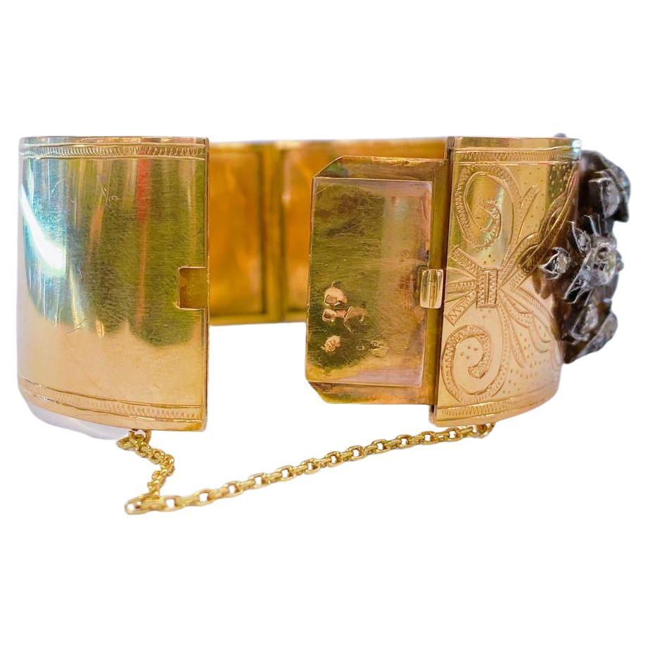 Antique 1899s French Rose Cut Diamond Gold Bracelet In Excellent Condition In Cairo, EG