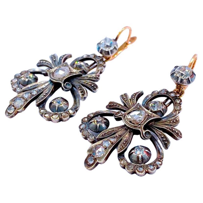 Antique converted Diamond Gold Earrings For Sale