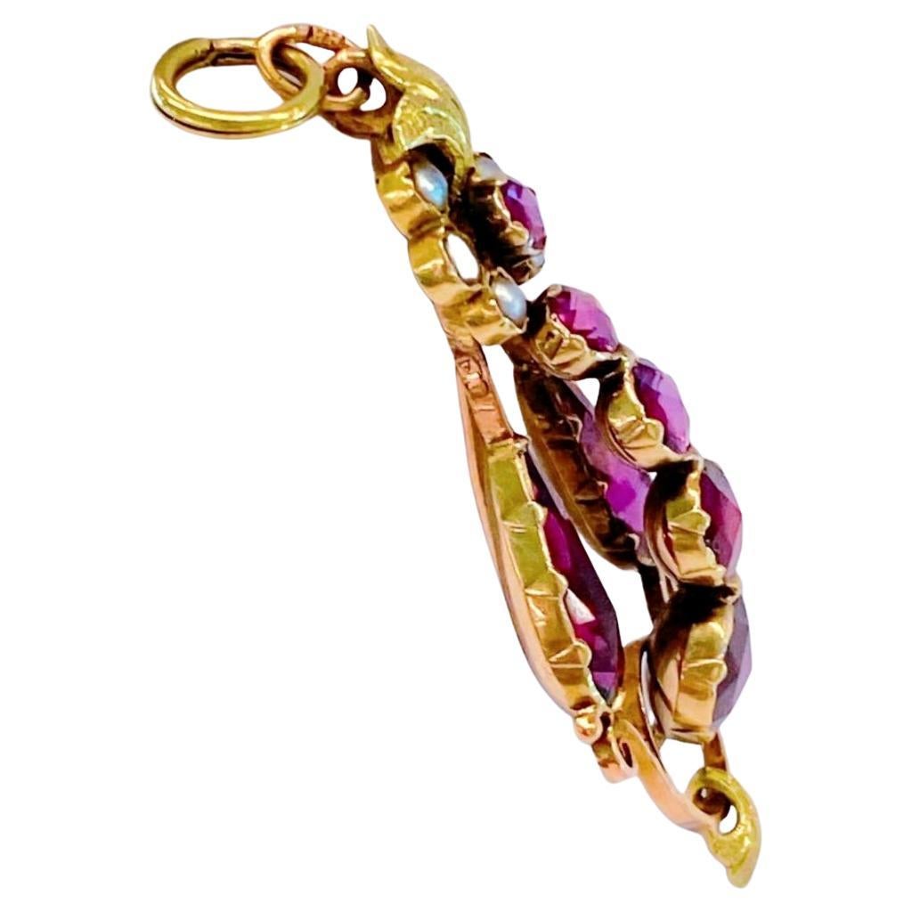Women's Antique Garnet Russian Gold Pendant For Sale