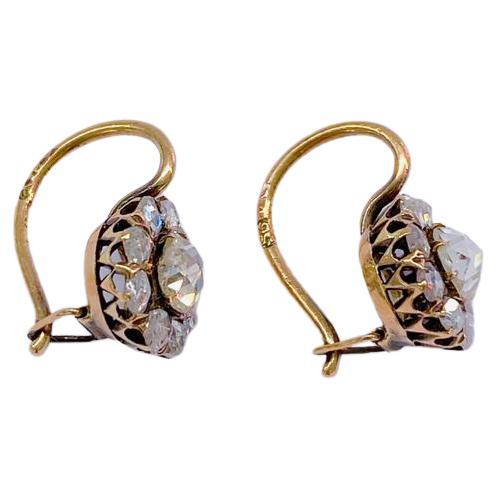 Women's Antique 1880s Rose Cut Diamond Russian Gold Earrings
