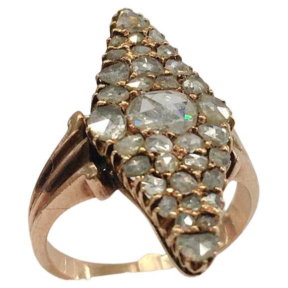Antiker 1880er Rosenschliff Diamant Russischer Goldring im Angebot 1