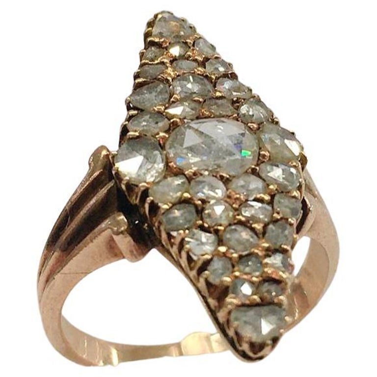 Antique Rose Cut Diamond Russian Gold Ring For Sale at 1stDibs