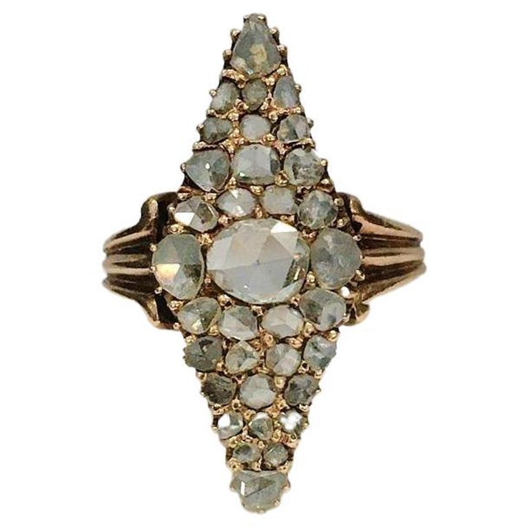 Antique Rose Cut Diamond Russian Gold Ring For Sale at 1stDibs