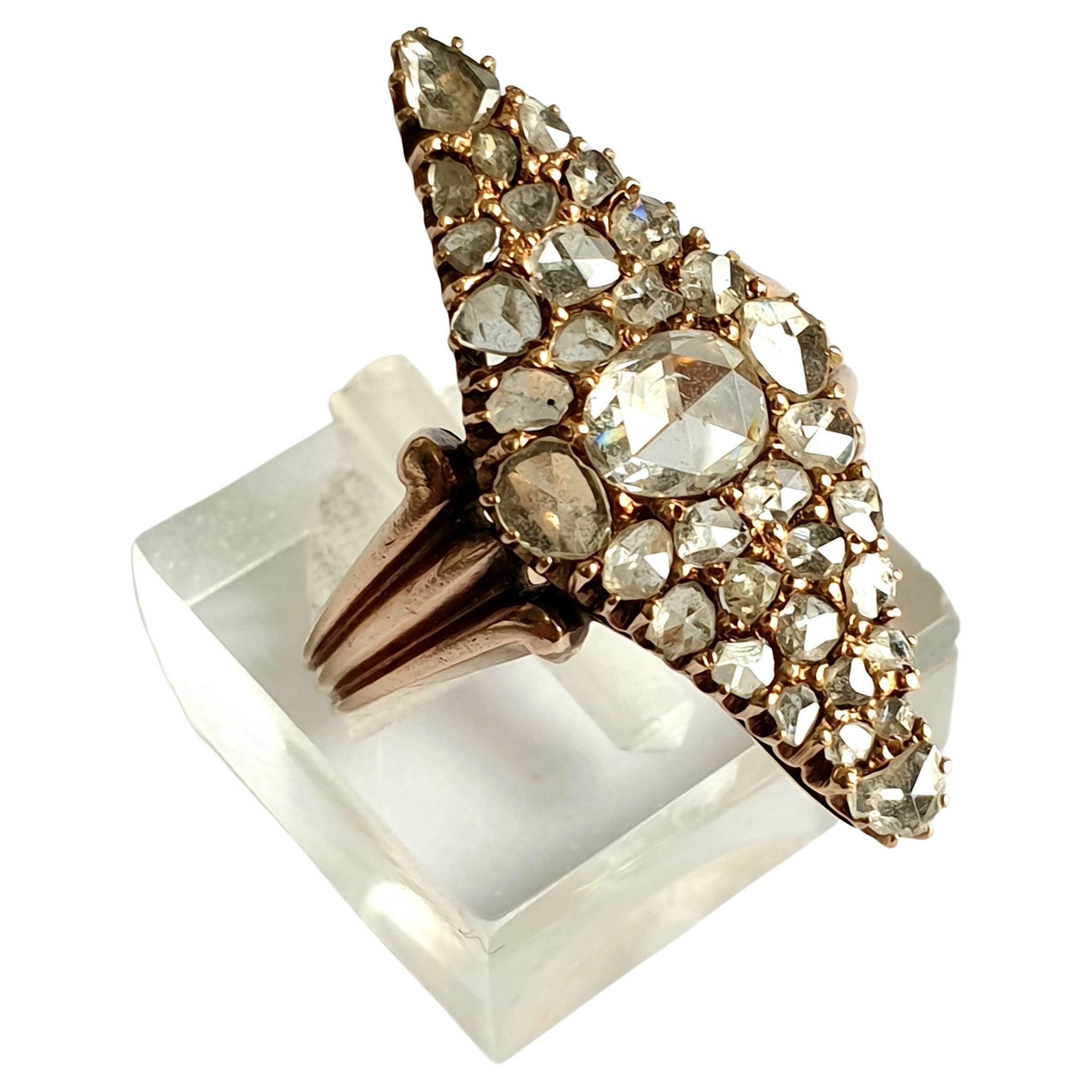 Antique 1880s Rose Cut Diamond Russian Gold Ring For Sale