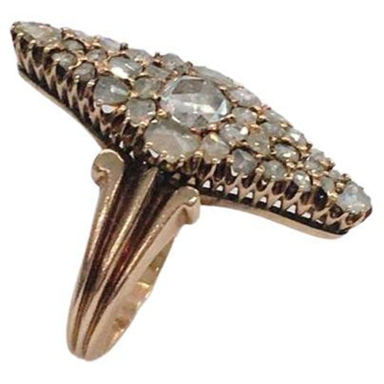 Antique Rose Cut Diamond Russian Gold Ring For Sale at 1stDibs