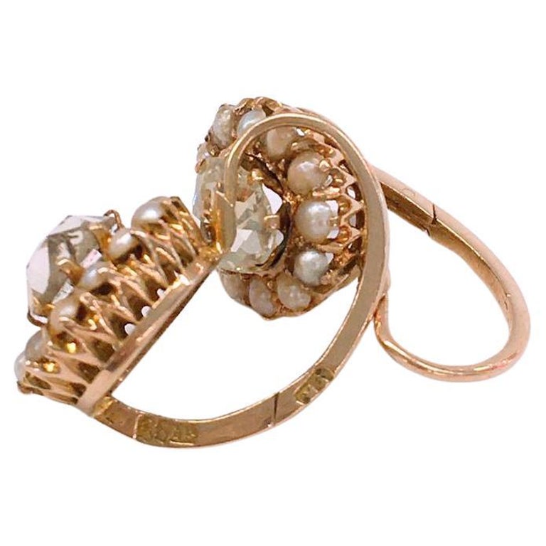 Antique 14k Gold Rose Cut Diamond And Pearls Earrings For Sale at 1stDibs