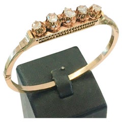 Antique 1880s Rose Cut Diamond Russian Gold Bangle Bracelet