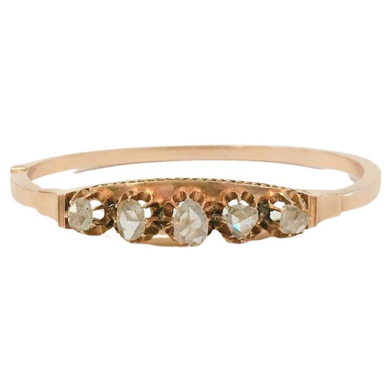 Antique 14k Gold Russian Rose Cut Diamond Bangle Bracelet For Sale at ...