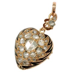 Antiguo Victoriano 1880s corazón Locket Rose Cut Diamond Gold Locket Pendant 