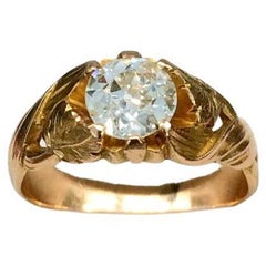 Antiker russischer Solitär-Ring aus Gold mit Diamant im alten Minenschliff