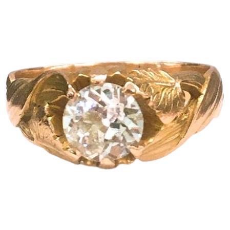 Antique Old Mine Cut Diamond Russian Gold Solitaire Ring In Good Condition For Sale In Cairo, EG