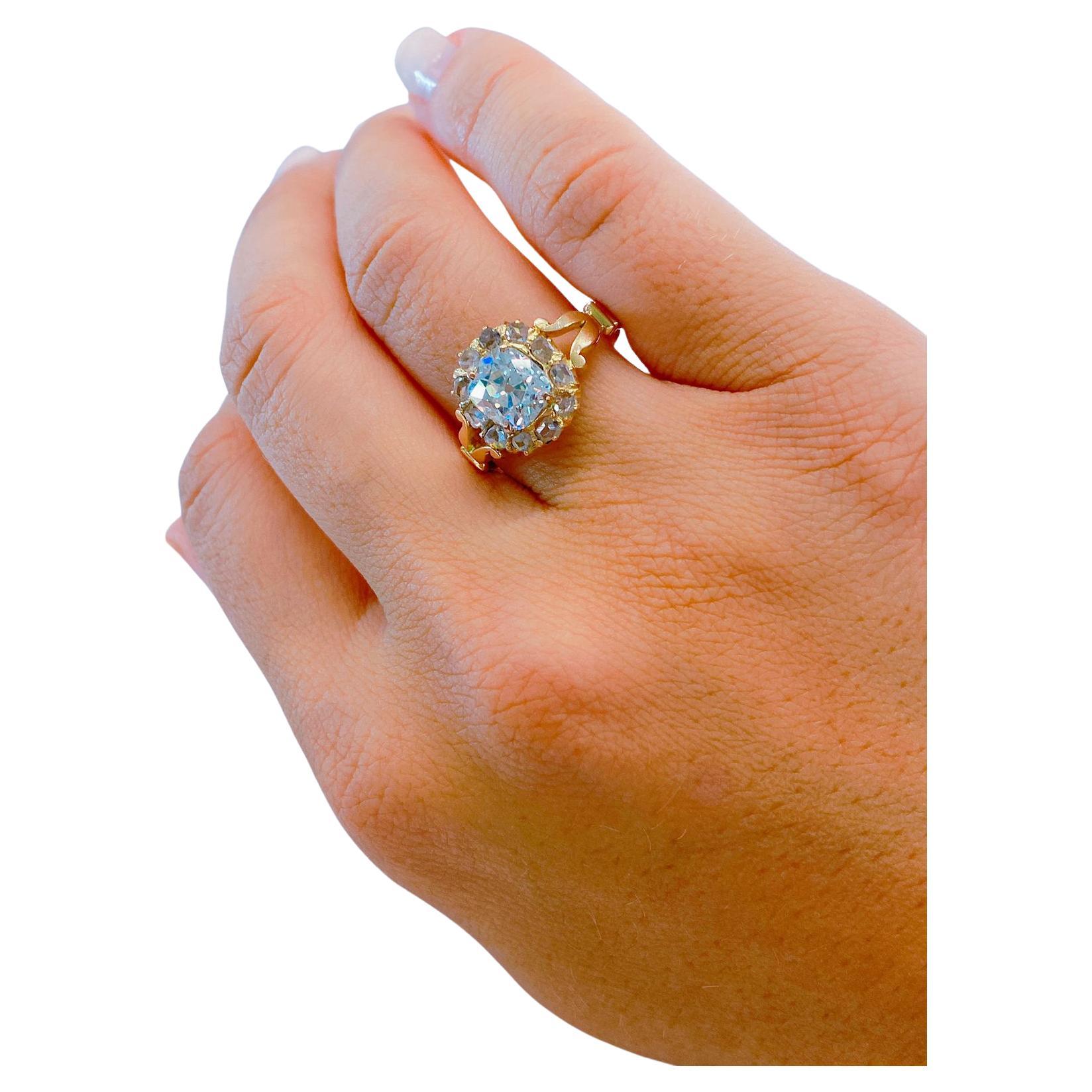 Women's Antique Old Mine Cut Diamond Gold Solitare Ring For Sale