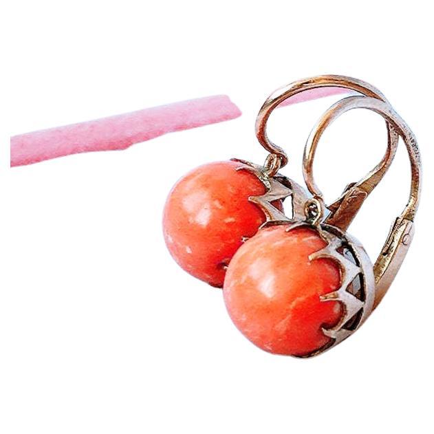 Antique Coral Russian Gold Earrings