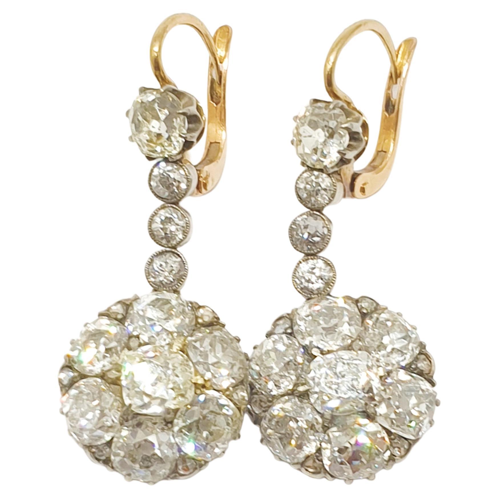 Antique Old Mine Cut Diamond Gold Earrings For Sale
