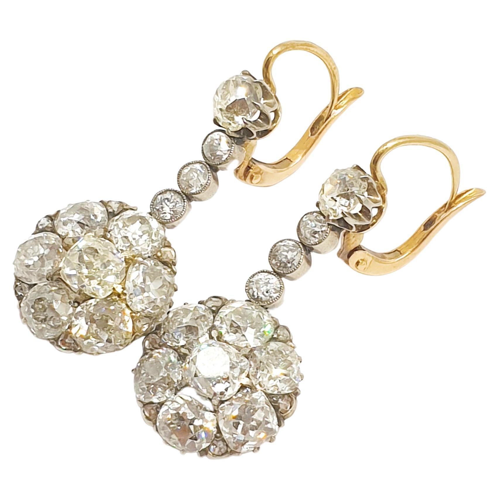 Antique Old Mine Cut Diamond Gold Earrings In Good Condition For Sale In Cairo, EG